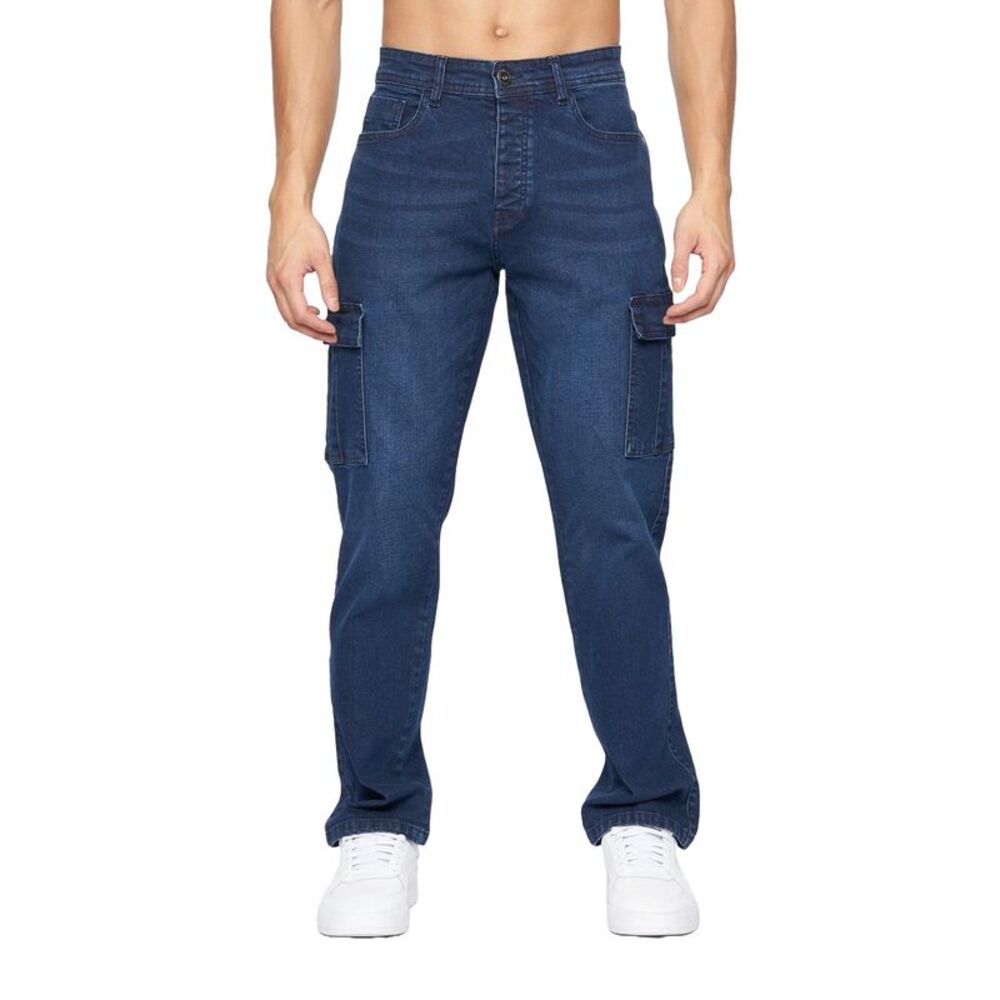 Crosshatch Mens Kremtap Cargo Jeans / Dark Wash